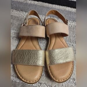 Born Metallic Gold and Nude Flat Slingback Sandals